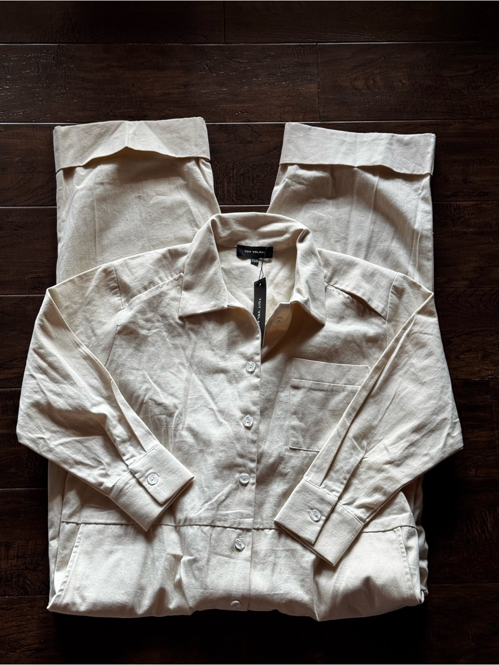 NWT Toit Volant Cream Long Sleeve Utility Jumpsuit Coveralls Size XS/S